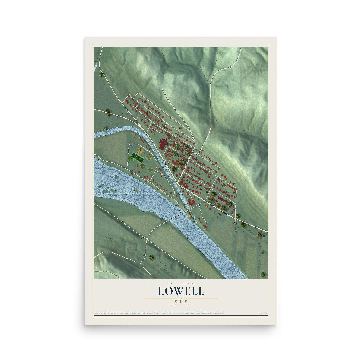 Map of Lowell, Ohio, 12 x 18 inch unframed archival matte print