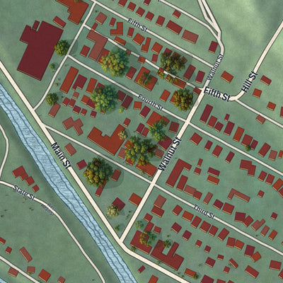 Close-up of the map of Lowell, Ohio print showing street and building detail