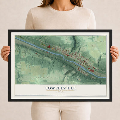 Map of Lowellville, Ohio, 12 x 18 inch print in a black wood frame