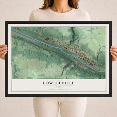 Map of Lowellville, Ohio, 18 x 24 inch print in a black wood frame