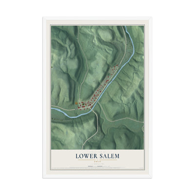 Map of Lower Salem, Ohio, 12 x 18 inch print in a white wood frame
