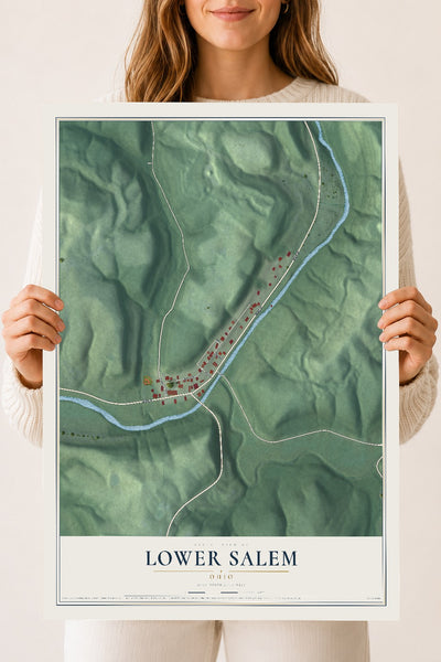 Map of Lower Salem, Ohio, 18 x 24 inch unframed archival matte print