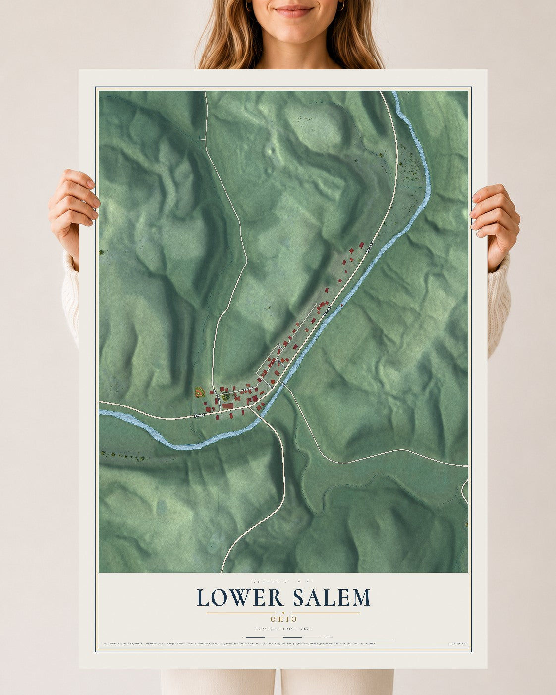 Map of Lower Salem, Ohio, 24 x 36 inch unframed archival matte print