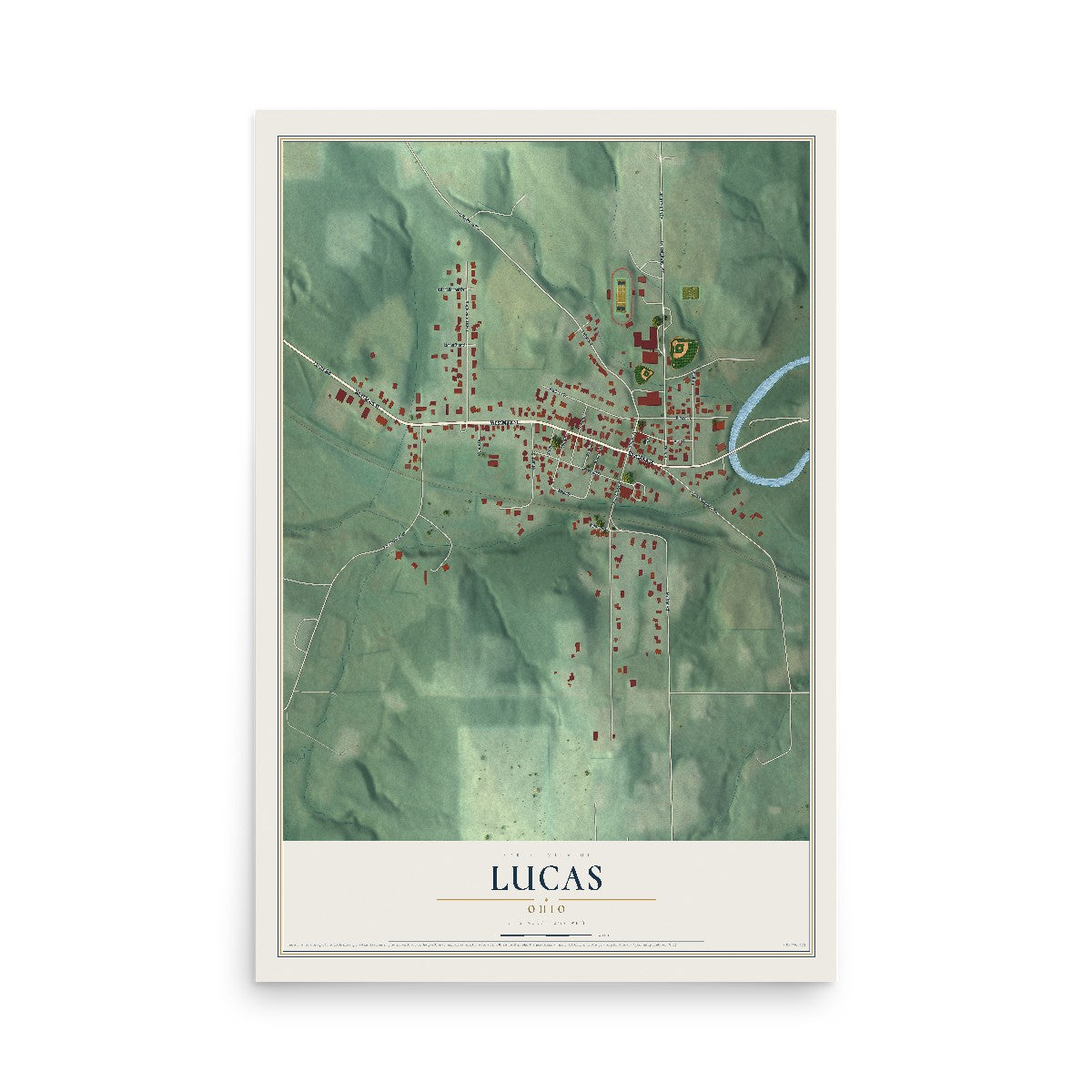Map of Lucas, Ohio, 12 x 18 inch unframed archival matte print