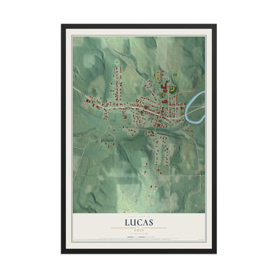 Map of Lucas, Ohio, 12 x 18 inch print in a black wood frame