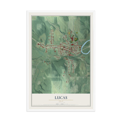 Map of Lucas, Ohio, 12 x 18 inch print in a white wood frame