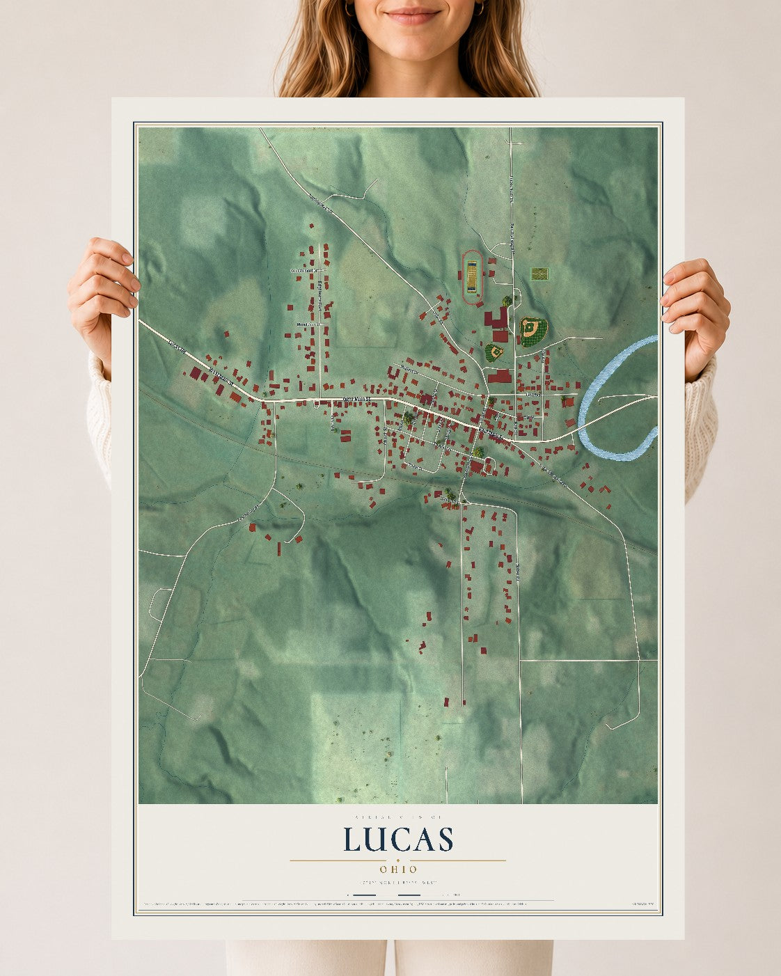 Map of Lucas, Ohio, 24 x 36 inch unframed archival matte print
