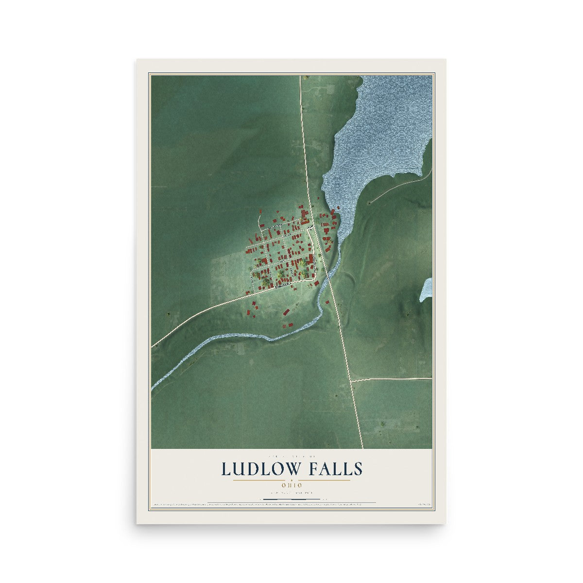 Map of Ludlow Falls, Ohio, 12 x 18 inch unframed archival matte print
