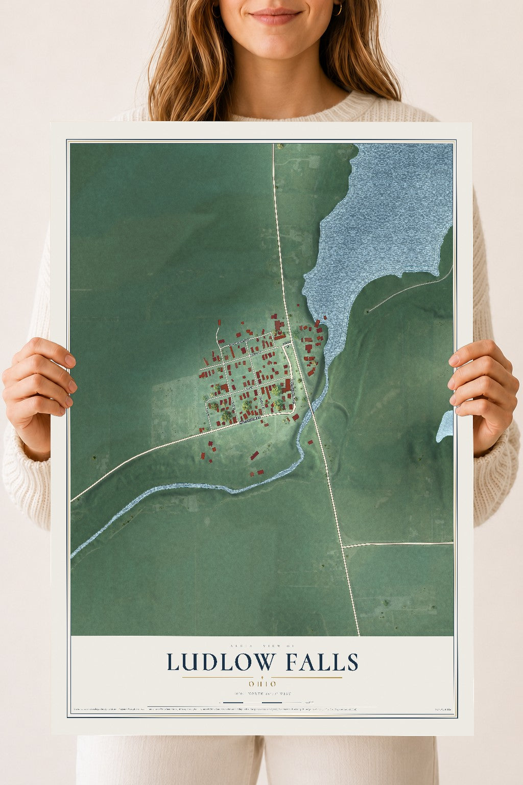 Map of Ludlow Falls, Ohio, 18 x 24 inch unframed archival matte print