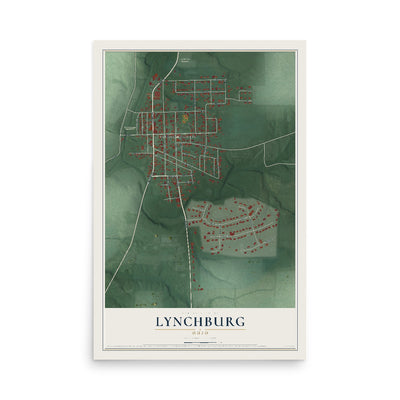 Map of Lynchburg, Ohio, 12 x 18 inch unframed archival matte print