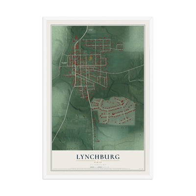 Map of Lynchburg, Ohio, 12 x 18 inch print in a white wood frame
