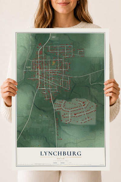 Map of Lynchburg, Ohio, 18 x 24 inch unframed archival matte print