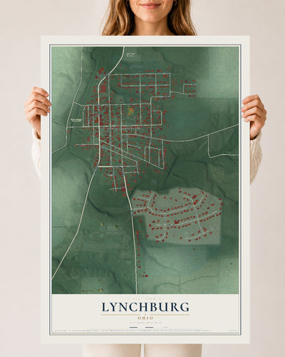 Map of Lynchburg, Ohio, 24 x 36 inch unframed archival matte print