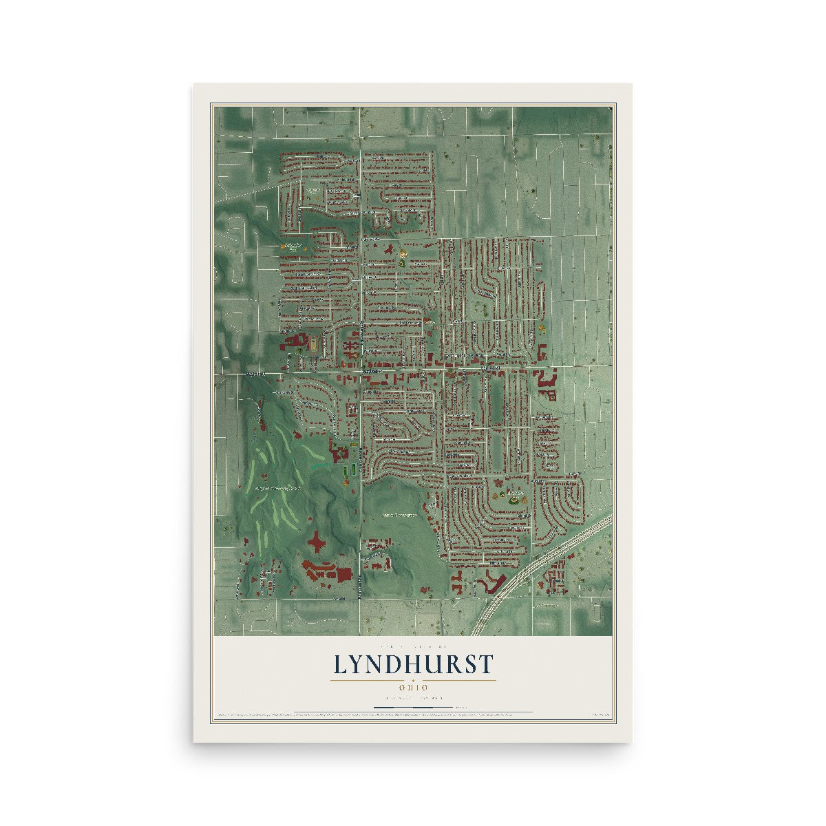 Map of Lyndhurst, Ohio, 12 x 18 inch unframed archival matte print
