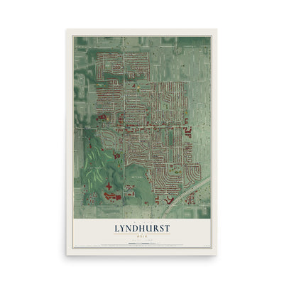 Map of Lyndhurst, Ohio, 12 x 18 inch unframed archival matte print