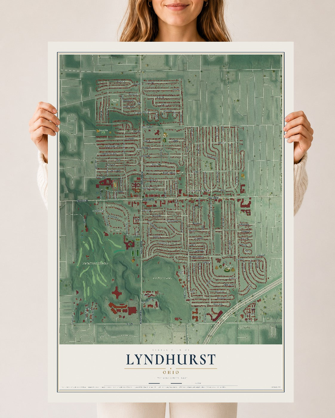 Map of Lyndhurst, Ohio, 24 x 36 inch unframed archival matte print