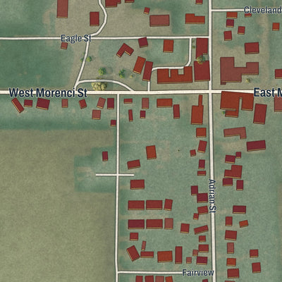 Close-up of the map of Lyons, Ohio print showing street and building detail