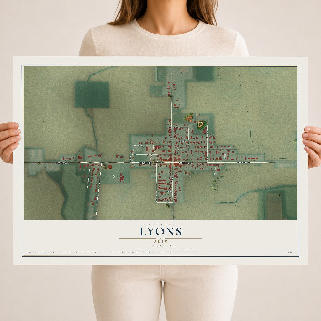Map of Lyons, Ohio, 18 x 24 inch unframed archival matte print