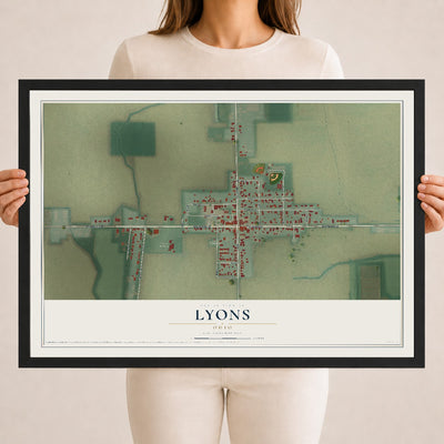 Map of Lyons, Ohio, 18 x 24 inch print in a black wood frame