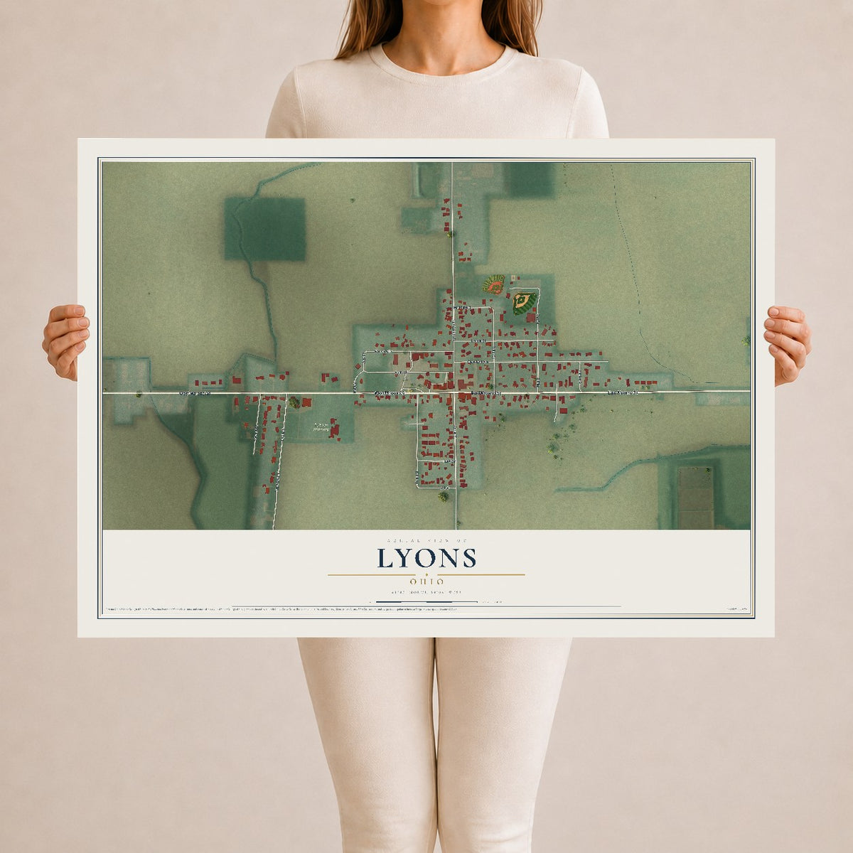 Map of Lyons, Ohio, 24 x 36 inch unframed archival matte print