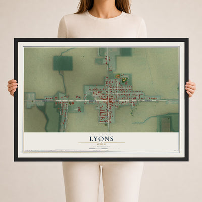 Map of Lyons, Ohio, 24 x 36 inch print in a black wood frame