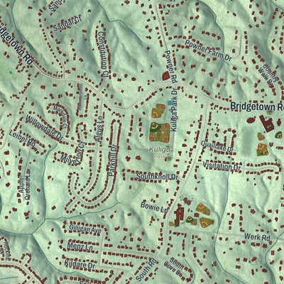 Close-up of the map of Mack, Ohio print showing street and building detail