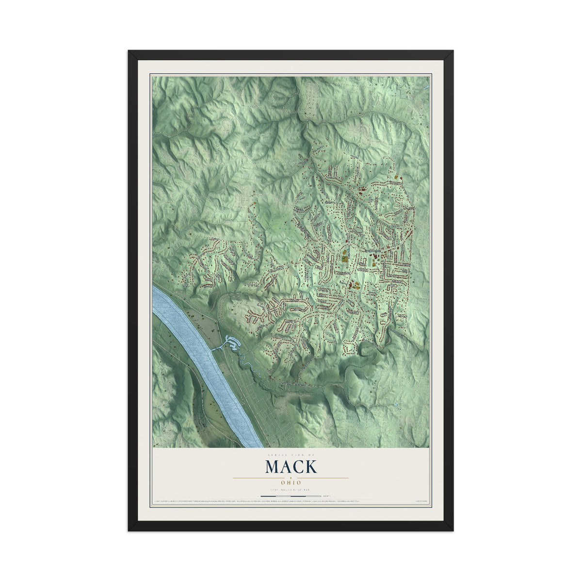 Map of Mack, Ohio, 12 x 18 inch print in a black wood frame