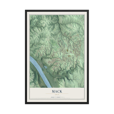 Map of Mack, Ohio, 12 x 18 inch print in a black wood frame