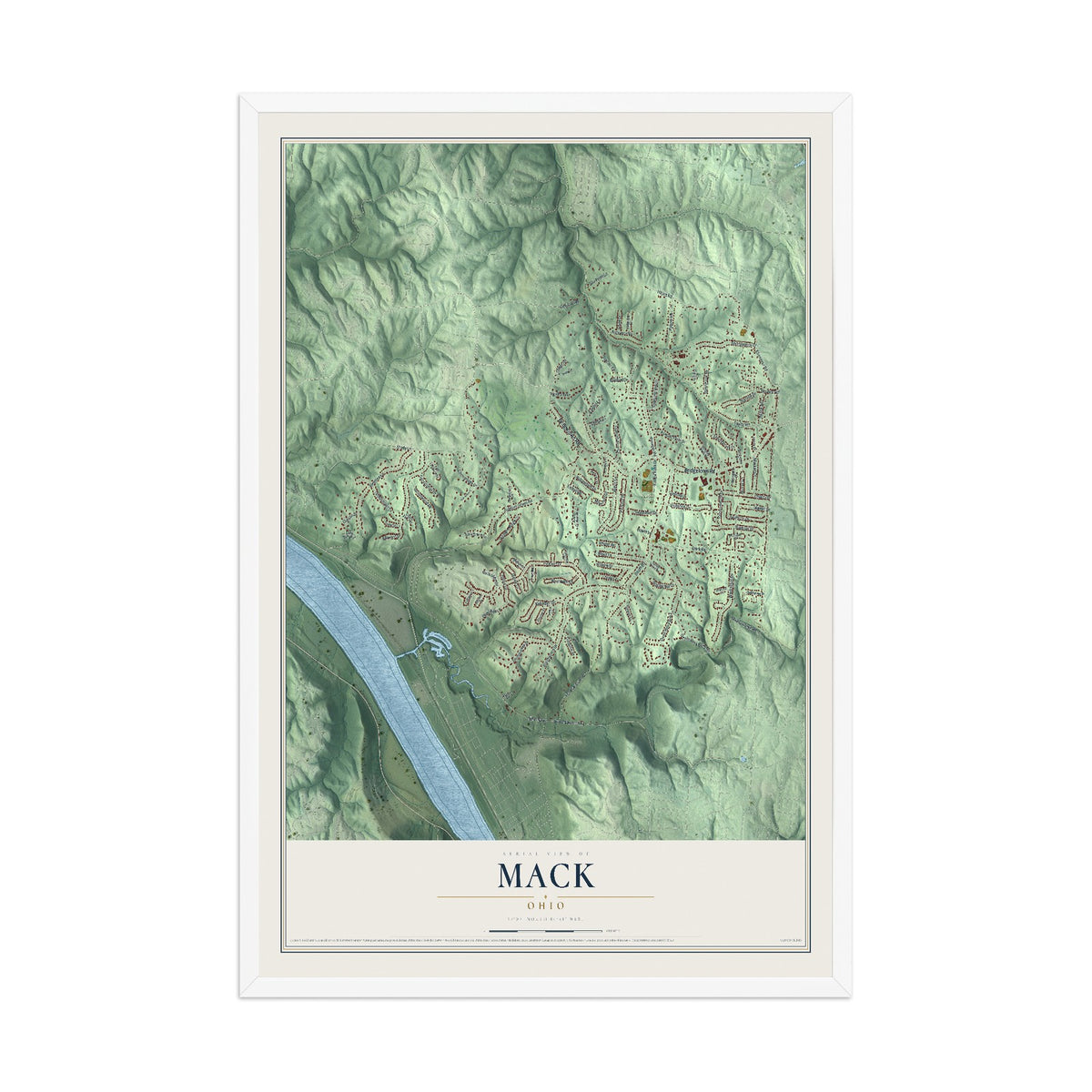 Map of Mack, Ohio, 12 x 18 inch print in a white wood frame
