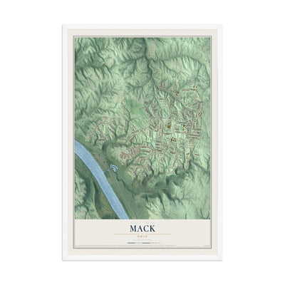 Map of Mack, Ohio, 12 x 18 inch print in a white wood frame