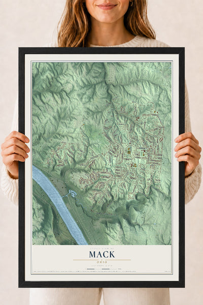 Map of Mack, Ohio, 18 x 24 inch print in a black wood frame