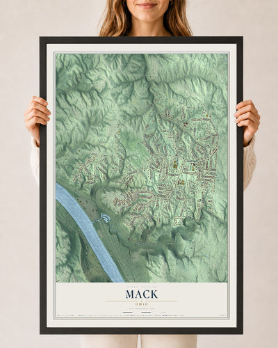 Map of Mack, Ohio, 24 x 36 inch print in a black wood frame
