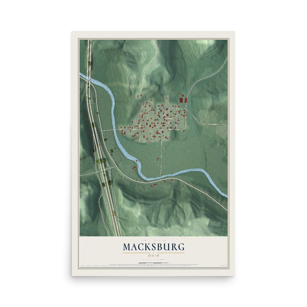 Map of Macksburg, Ohio, 12 x 18 inch unframed archival matte print