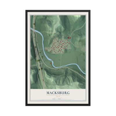 Map of Macksburg, Ohio, 12 x 18 inch print in a black wood frame