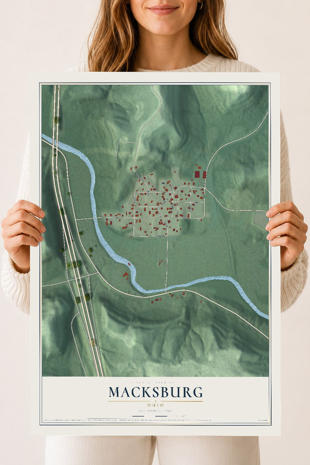 Map of Macksburg, Ohio, 18 x 24 inch unframed archival matte print