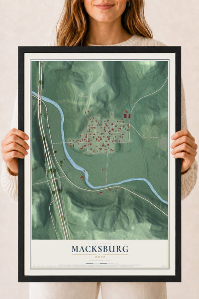 Map of Macksburg, Ohio, 18 x 24 inch print in a black wood frame