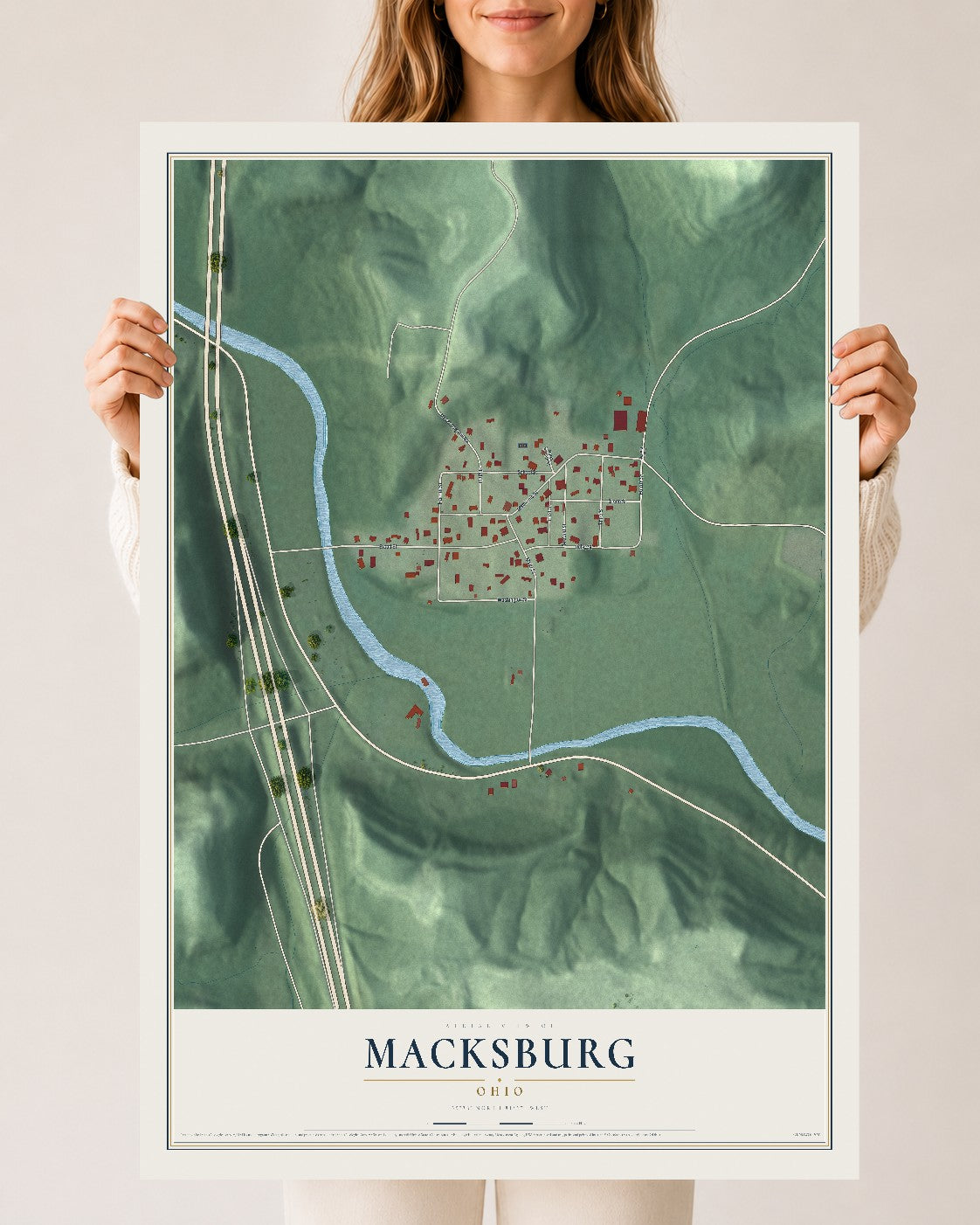 Map of Macksburg, Ohio, 24 x 36 inch unframed archival matte print