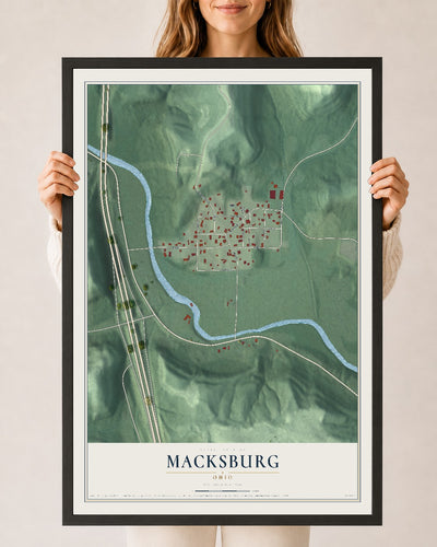 Map of Macksburg, Ohio, 24 x 36 inch print in a black wood frame