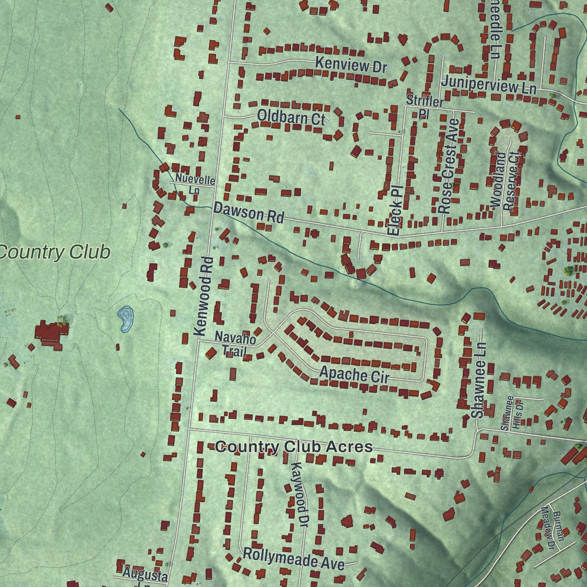 Second close-up of the map of Madeira, Ohio print showing more streets and buildings