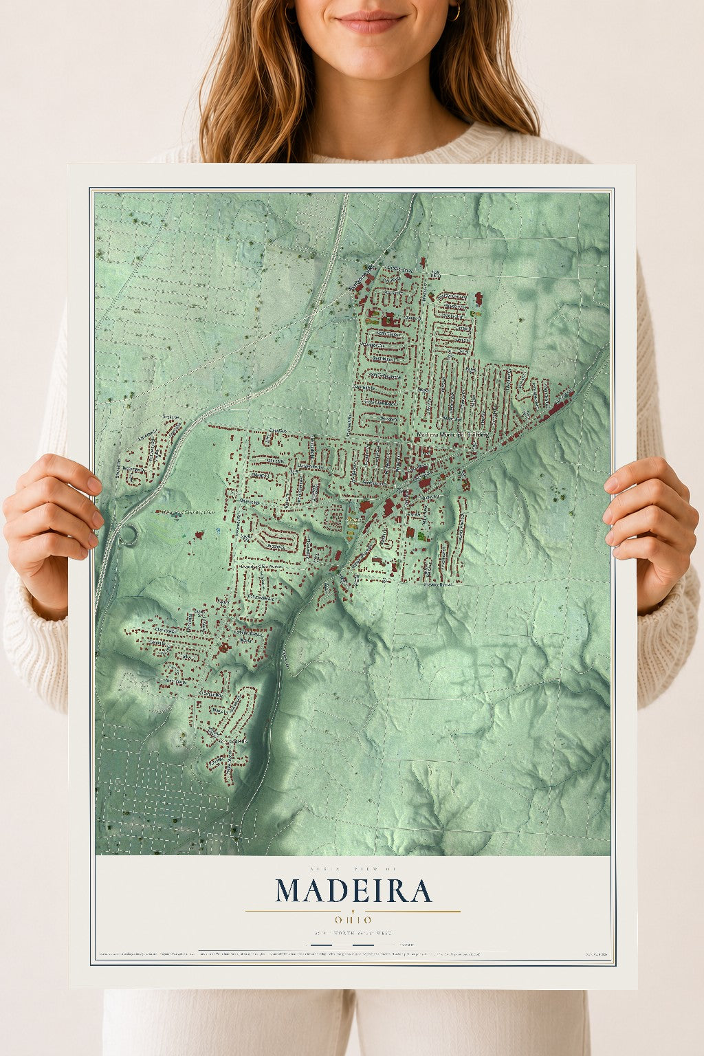 Map of Madeira, Ohio, 18 x 24 inch unframed archival matte print