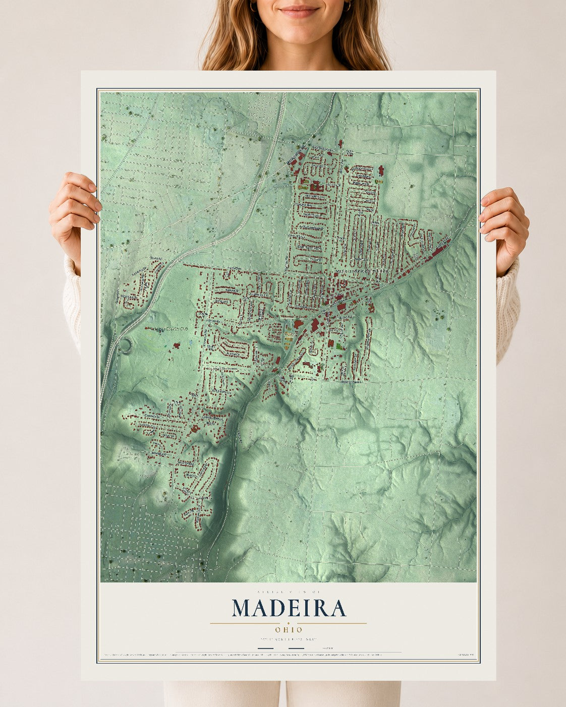 Map of Madeira, Ohio, 24 x 36 inch unframed archival matte print