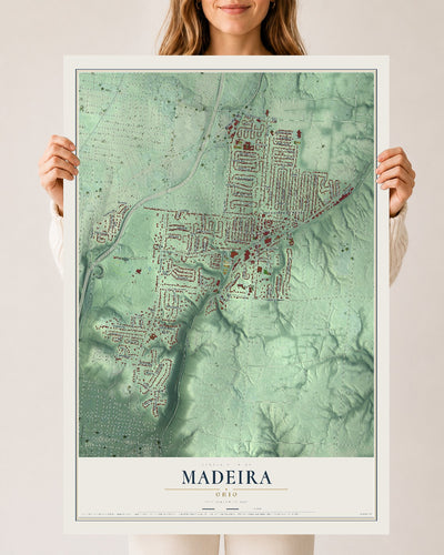 Map of Madeira, Ohio, 24 x 36 inch unframed archival matte print