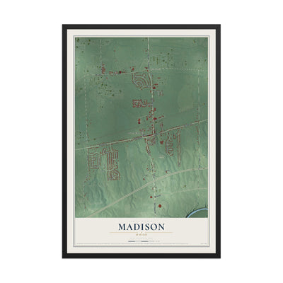 Map of Madison, Ohio, 12 x 18 inch print in a black wood frame