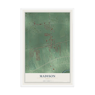 Map of Madison, Ohio, 12 x 18 inch print in a white wood frame