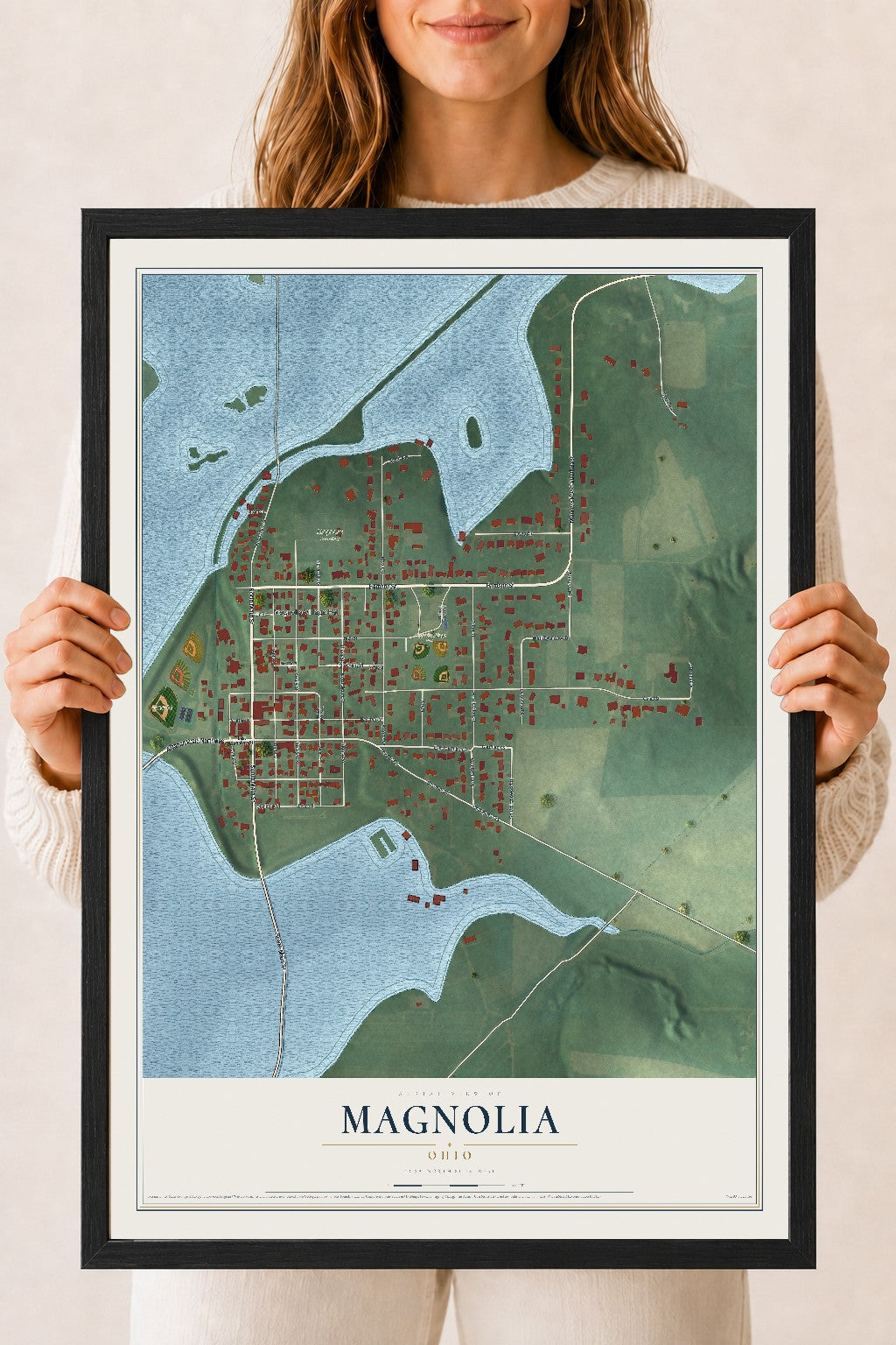 Map of Magnolia, Ohio, 18 x 24 inch print in a black wood frame