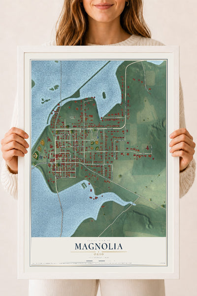 Map of Magnolia, Ohio, 18 x 24 inch print in a white wood frame