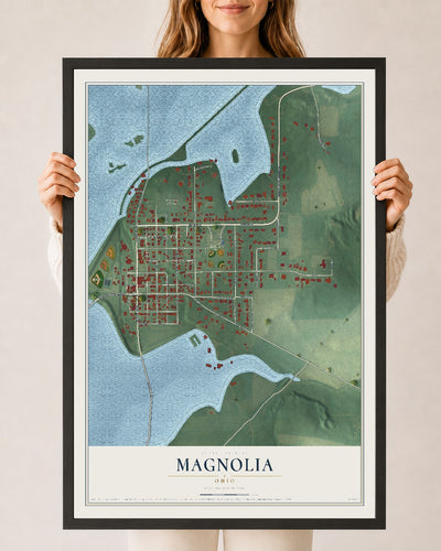 Map of Magnolia, Ohio, 24 x 36 inch print in a black wood frame