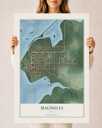 Map of Magnolia, Ohio, 24 x 36 inch print in a white wood frame