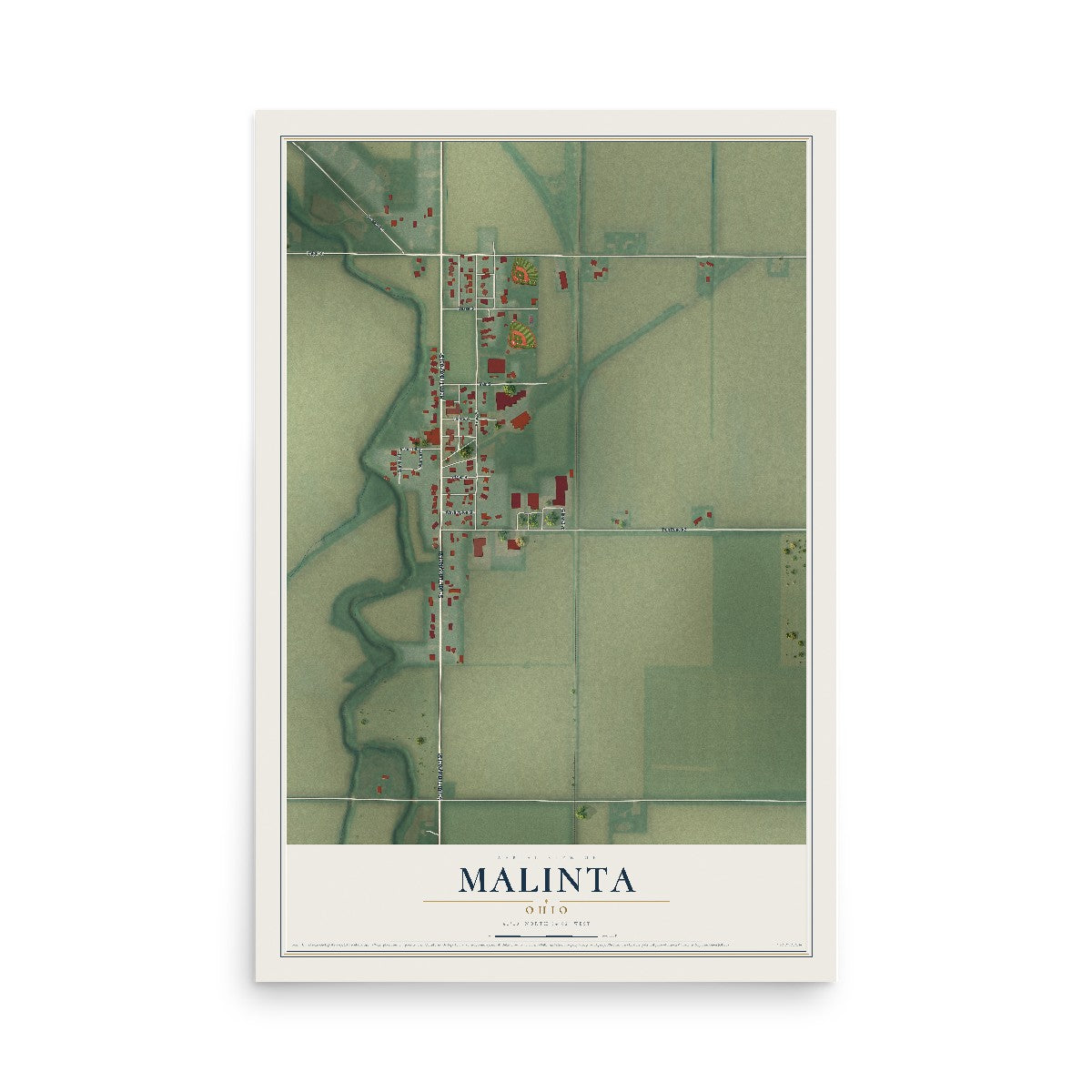 Map of Malinta, Ohio, 12 x 18 inch unframed archival matte print