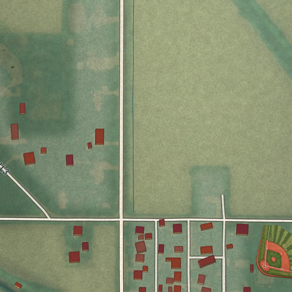 Second close-up of the map of Malinta, Ohio print showing more streets and buildings